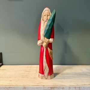 Vintage Carved Wooden Santa Figurine | Rustic Primitive Traditional Christmas